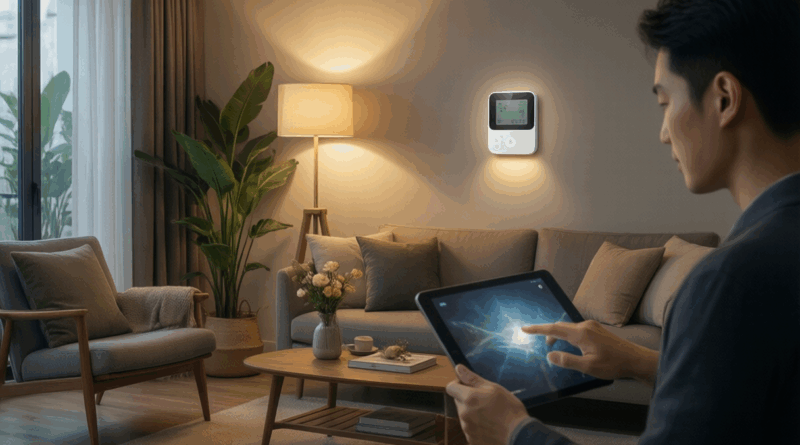 Person controlling a smart home with a tablet